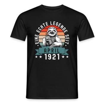 Faultier Geburtstag April 1921 Geboren Jahrgang - Männer T-Shirt - Schwarz - Vorne - AI Model Male 178 light (178cm)