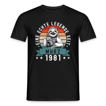 Faultier Geburtstag März 1981 Geboren Jahrgang - Männer T-Shirt - Schwarz - Vorne - AI Model Male 178 light (178cm)
