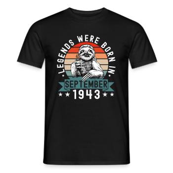 Les légendes sont nées en septembre 1943 paresseux défectueux - T-shirt homme - noir - Devant - AI Model Male 178 light (178cm)