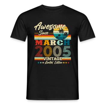 Mars 2005 Anniversaire né Rétro - T-shirt homme - noir - Devant - AI Model Male 178 light (178cm)