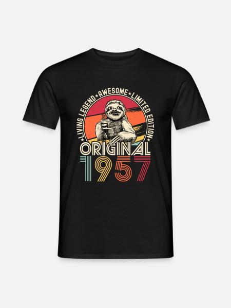 1957 Birthday vintage vintage sloth gift - Men's T-Shirt - black
