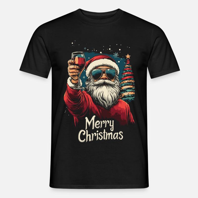 Cooler Weihnachtsmann mit Weinglas - Männer T-Shirt - Schwarz
