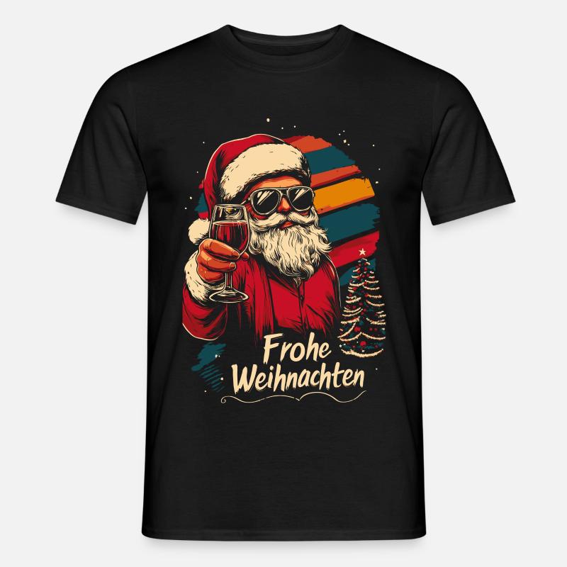 Cooler Weihnachtsmann mit Weinglas - Männer T-Shirt - Schwarz