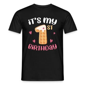 C’est ma gaufre de 1er anniversaire - T-shirt homme - noir - Devant - AI Model Male 178 light (178cm)