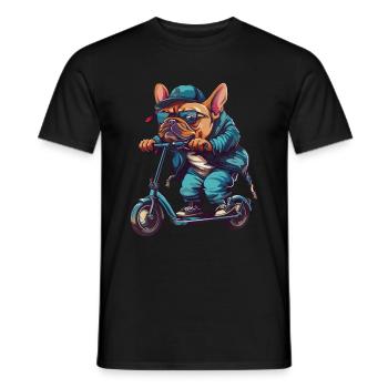 French Bulldog Scooter - Men's T-Shirt - black - Front - AI Model Male 178 light (178cm)