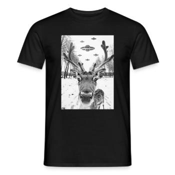 Ufo Selfie Rentier - Männer T-Shirt - Schwarz - Vorne - AI Model Male 178 light (178cm)