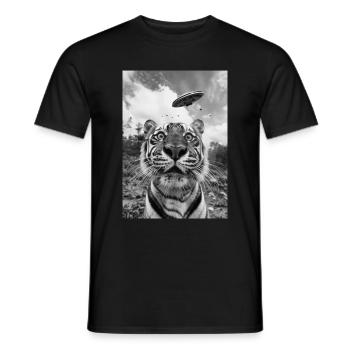 Tigre selfie OVNI - T-shirt homme - noir - Devant - AI Model Male 178 light (178cm)