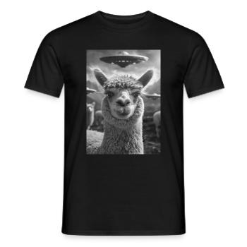 Ufo Selfie Alpaka - Männer T-Shirt - Schwarz - Vorne - AI Model Male 178 light (178cm)