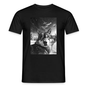 Ufo Selfie Wolf - Männer T-Shirt - Schwarz - Vorne - AI Model Male 178 light (178cm)
