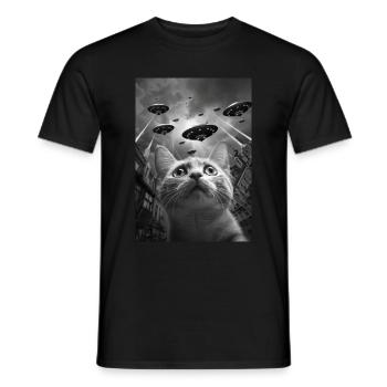 Chat selfie OVNI - T-shirt homme - noir - Devant - AI Model Male 178 light (178cm)