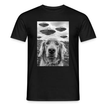 Ufo Selfie Hund - Männer T-Shirt - Schwarz - Vorne - AI Model Male 178 light (178cm)