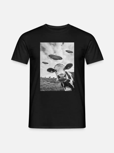 Ufo Selfie Kuh - Männer T-Shirt - Schwarz