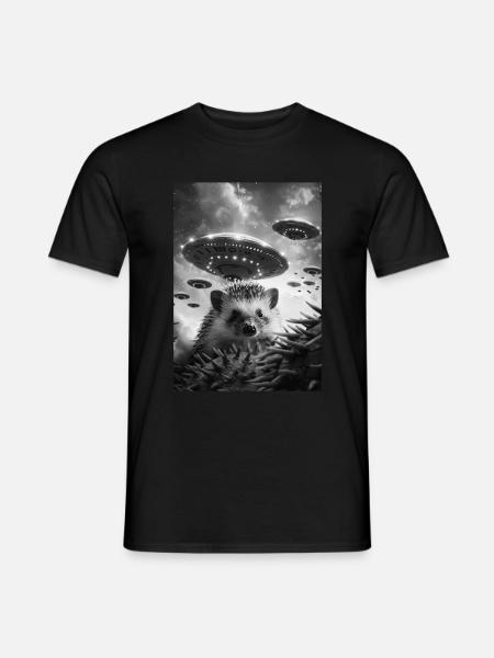 Ufo Selfie Igel - Männer T-Shirt - Schwarz