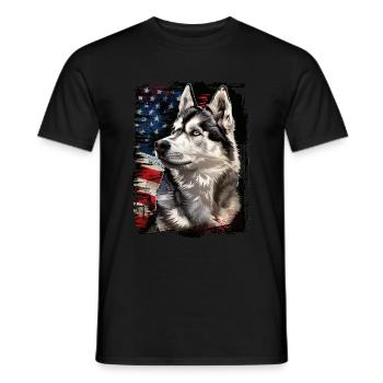 Siberian Husky America Usa - Men's T-Shirt - black - Front - AI Model Male 178 light (178cm)