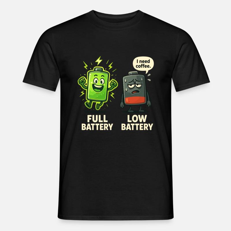 Battery full vs. empty – energy level coffee joke - Men's T-shirt - black