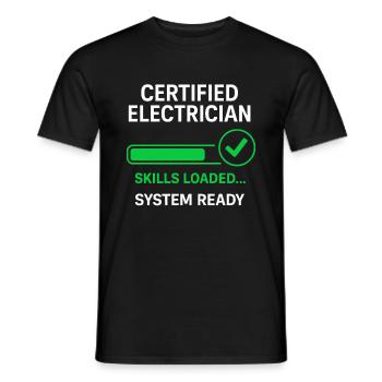Électricien certifié prêt à l’action - T-shirt homme - noir - Devant - AI Model Male 178 light (178cm)