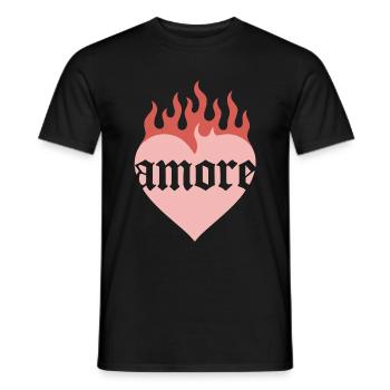 Coeur rétro amore avec flammes - T-shirt homme - noir - Devant - AI Model Male 178 light (178cm)