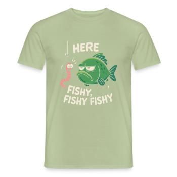Here Fishy – Lustiges Fischmotiv - Männer T-Shirt - Sage - Vorne - AI Model Male 178 light (178cm)