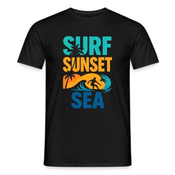 Surf Sunset Sea – Freedom by the Sea - Men's T-Shirt - black - Front - AI Model Male 178 light (178cm)