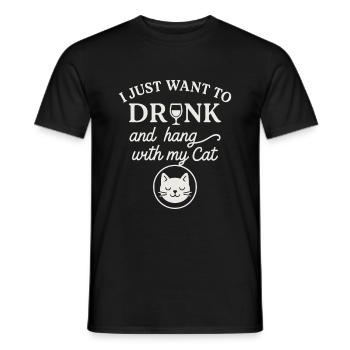 Wine and cat love combined - Men's T-Shirt - black - Front - AI Model Male 178 light (178cm)
