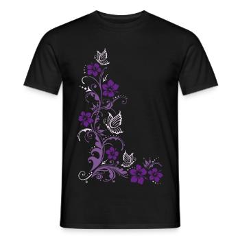 Hibiscus fleurs et papillons - T-shirt homme - noir - Devant - AI Model Male 178 light (178cm)