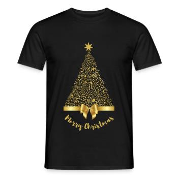 Merry Christmas Gold Music Notes Tree with Bow - Men's T-Shirt - black - Front - AI Model Male 178 light (178cm)