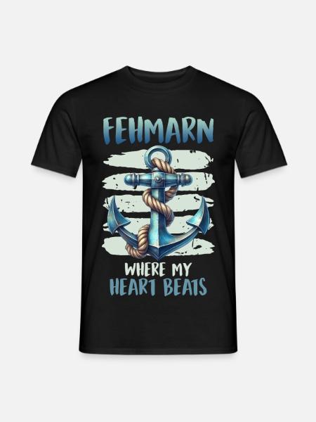 FEHMARN WHERE MY HEART BEATS Funny - Men's T-Shirt - black