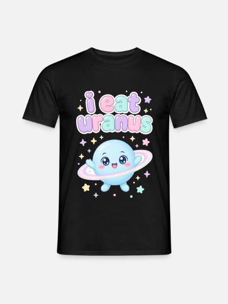 I eat Uranus – kawaii Planet - Männer T-Shirt - Schwarz