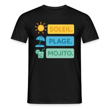été drôle Soleil, plage, bonne humeur Outfit été - T-shirt homme - noir - Devant - AI Model Male 178 light (178cm)