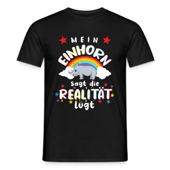 Mein Einnhorn sagt die Realität lügt bunt - Männer T-Shirt - Schwarz - Vorne - AI Model Male 178 light (178cm)