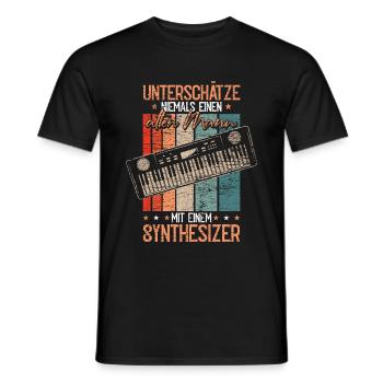 Retro Analog Synthesizer Keyboard Synth - Männer T-Shirt - Schwarz - Vorne - AI Model Male 178 light (178cm)