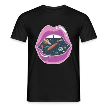 Pink lips / space - Men's T-Shirt - black - Front - AI Model Male 178 light (178cm)