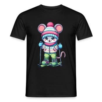 Cute Skier Mouse - Men's T-Shirt - black - Front - AI Model Male 178 light (178cm)