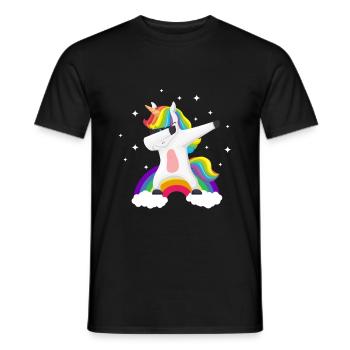 Unicorn surfs cool on the rainbow - Men's T-Shirt - black - Front - AI Model Male 178 light (178cm)