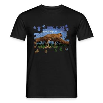 Puzzle Leopard Lion est situé sur arbre paysage - T-shirt homme - noir - Devant - AI Model Male 178 light (178cm)
