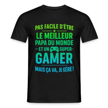 Super Papa Gamer Geek Gaming idée cadeau père - T-shirt homme - noir - Devant - AI Model Male 178 light (178cm)