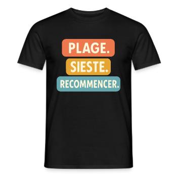 Motif été "Plage Sieste." Cadeau vacance Tenue été - T-shirt homme - noir - Devant - AI Model Male 178 light (178cm)