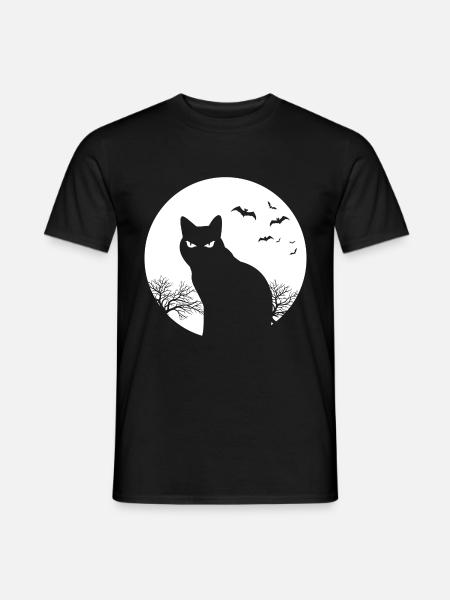 Katze Halloween Mond Geschenk Haustier Katzen - Männer T-Shirt - Schwarz