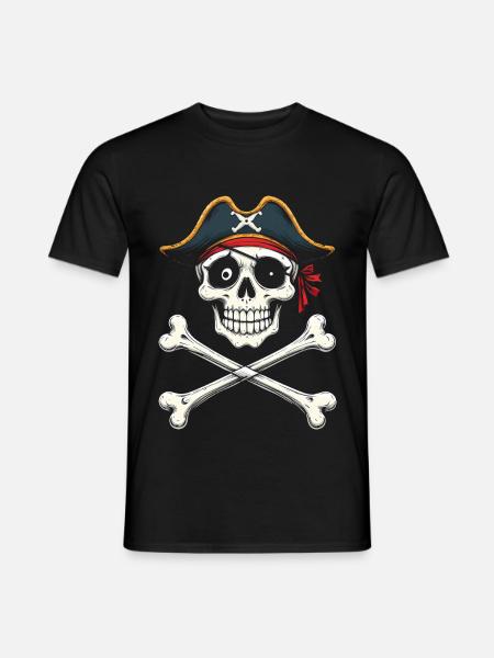 Piratskalle med hodeskjerf og bein - T-skjorte herre - svart