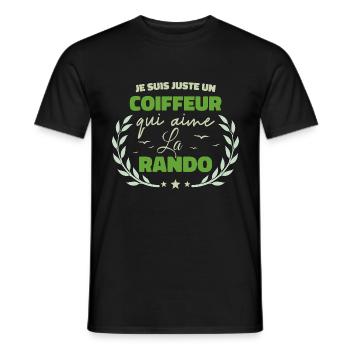 Fier d’être Coiffeur et Passionné de la Randonnée - T-shirt homme - noir - Devant - AI Model Male 178 light (178cm)