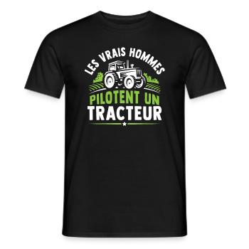 Les vrais hommes pilotent un tracteur - T-shirt homme - noir - Devant - AI Model Male 178 light (178cm)