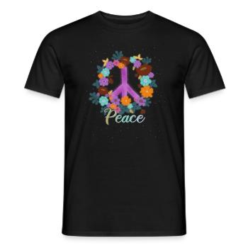 Peace Hippies Woodstock Retro - Men's T-Shirt - black - Front - AI Model Male 178 light (178cm)