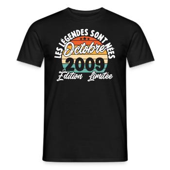 Cadeau Les légendes sont nées en Octobre 2009 - T-shirt homme - noir - Devant - AI Model Male 178 light (178cm)