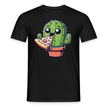 Bande dessinée mignonne Cactus Pizza - T-shirt homme - noir - Devant - AI Model Male 178 light (178cm)