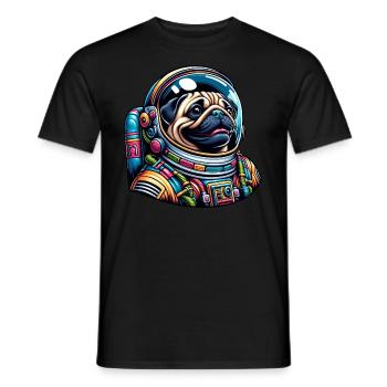Colorful Pug Astronaut in Space - Men's T-Shirt - black - Front - AI Model Male 178 light (178cm)