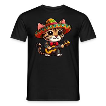 Bengal cat as mariachi guitarist Cinco de Mayo - Men's T-Shirt - black - Front - AI Model Male 178 light (178cm)