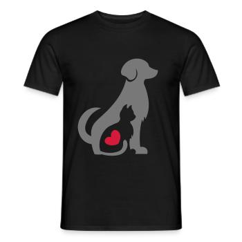 Chat et chien / idée cadeau amoureux des animaux / coeur - T-shirt homme - noir - Devant - AI Model Male 178 light (178cm)