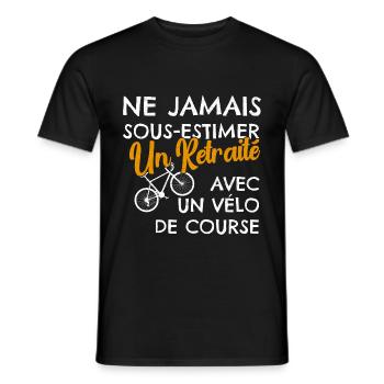 Humour Retraité Vélo de Course - T-shirt homme - noir - Devant - AI Model Male 178 light (178cm)