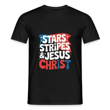 American Believer Christian July 4th Jesus - Men's T-Shirt - black - Front - AI Model Male 178 light (178cm)