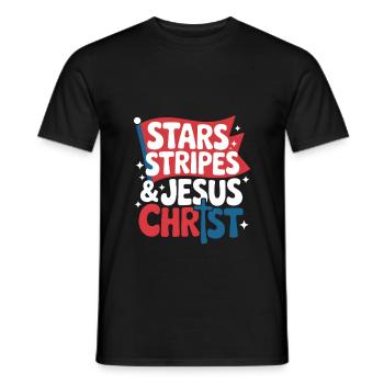American Believer Christian July 4th Jesus - Men's T-Shirt - black - Front - AI Model Male 178 light (178cm)